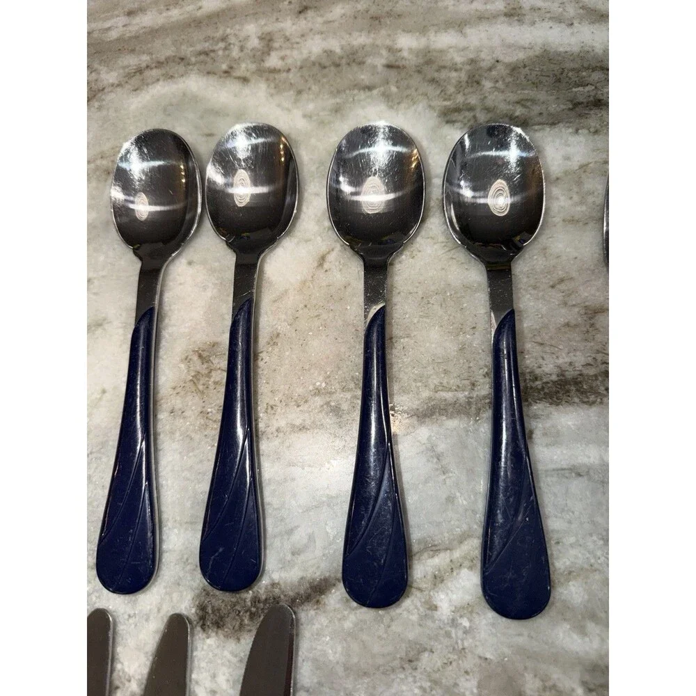 Homer Laughlin Fiesta Swirl Cobalt Blue  Stainless Flatware 20 piece Service 4